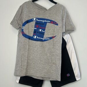 Champion Kids Black White & Gray Matching Set T-shirt & Shorts Boys Size 6